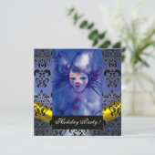 Invitation CLOWN IN PURPLE, BLACK DAMASK MONOGRAM bleu topaz (Debout devant)