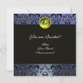 Invitation CLOWN IN PURPLE, BLACK DAMASK MONOGRAM bleu topaz (Dos)