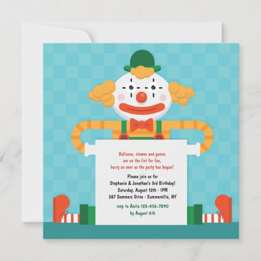 Invitation Clown Joyeux (Devant)