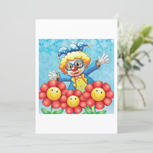 Invitation Clown Joyeux et Fleurs Sourires