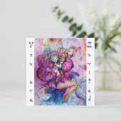 Invitation CLOWN MUSICAL ,rose bleu ,blanc (Debout devant)