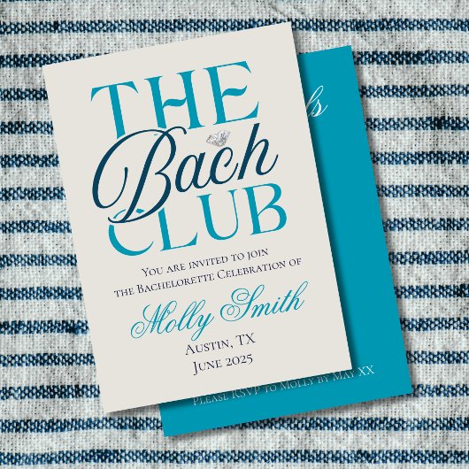 Invitation Club Bach Simple Moderne Fête de Bachelorette Bleu