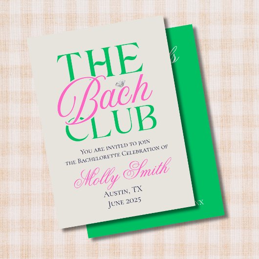 Invitation Club Bach Simple Moderne Rose Vert Enterrement de