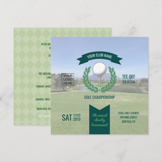 Invitation Club/Corporate Golf Tournament ajouter photo et lo (Devant / Derrière)