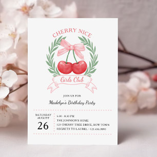 Invitation Club de filles Cherry Nice Anniversaire ruban rose