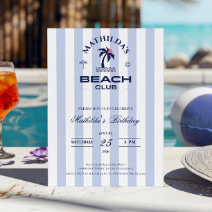 Invitation Club de plage bleu girly prépa Anniversaire