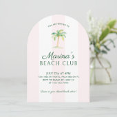 Invitation Club de plage Blush Pink Cabana Stripes Anniversai (Debout devant)