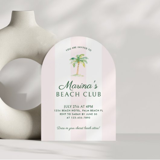 Invitation Club de plage Blush Pink Cabana Stripes Anniversai