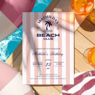 Invitation Club de plage Pik Girly Preppy Anniversaire