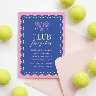Invitation Club de Tennis Bleu + Rose Fête d'Anniversaire Adu