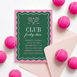 Invitation Club de Tennis Vert + Rose Fête d'Anniversaire Adu
