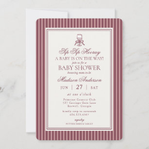 Invitation Club de Vignoble de Vin Fête de Bébé Rayée Ancienn