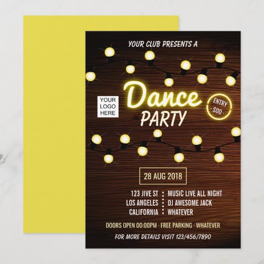 Invitation Club DJ Dance Music Party ajouter le logo invitati (Devant / Derrière)