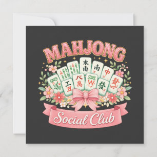 Invitation Club Social de Mahjong Ruban Floral Rose