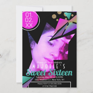 Invitation Club Style Néon Sweet Sixteen