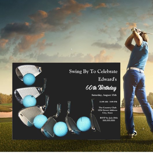 Invitation Clubs De Golf Et Ballons Anniversaire Abstrait