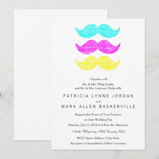Invitation CMY Mustaches (style presse-lettres) (Devant / Derrière)