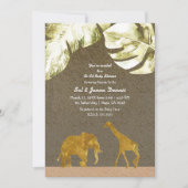 Invitation Co-ed Baby shower Gold Safari Jungle Animaux (Devant)
