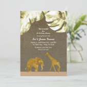 Invitation Co-ed Baby shower Gold Safari Jungle Animaux (Debout devant)