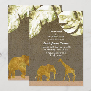 Invitation Co-ed Baby shower Gold Safari Jungle Animaux