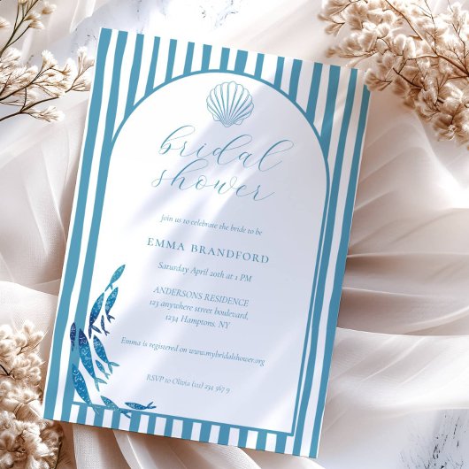 Invitation Coastal Arch Blue White Bridal Shower