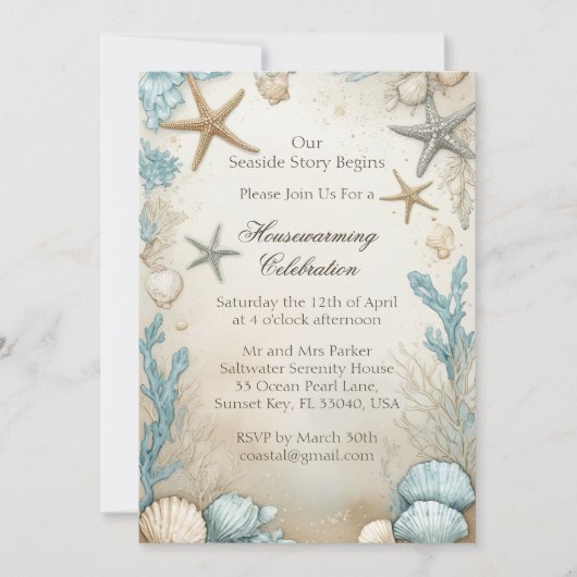 Invitation Coastal Beach Beige Sand Housewarming Celebration  (Devant)