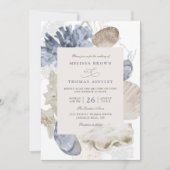 Invitation Coastal beach blue seashell qr code wedding (Devant)