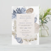 Invitation Coastal beach blue seashell qr code wedding (Debout devant)