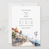 Invitation Coastal Beach Boardwalk Town City Scene mariage (Devant)