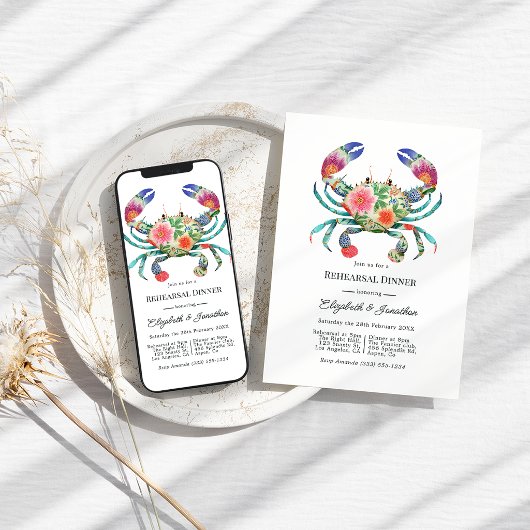 Invitation Coastal Beach Floral Nautical Rehearsal Dinner