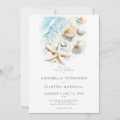 Invitation Coastal Beach Shell Modern Watercolor Wedding (Devant)