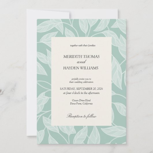 Invitation Coastal Blue Boho Botanical wedding (Devant)