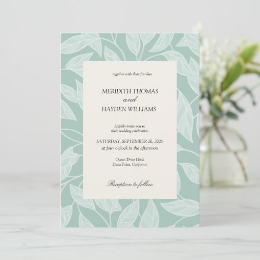Invitation Coastal Blue Boho Botanical wedding (Debout devant)