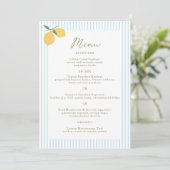Invitation Coastal Blue Lemon Amalfi Wedding Menu Card (Debout devant)