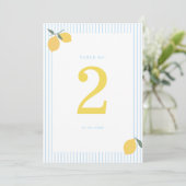 Invitation Coastal Blue Lemon Amalfi Wedding Table Number (Debout devant)