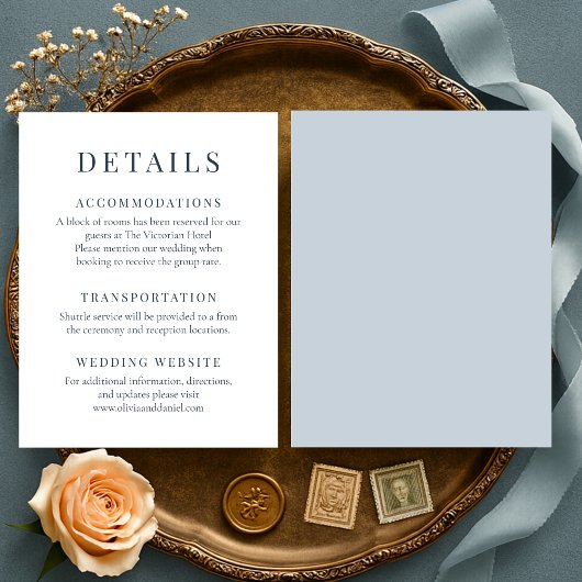 Invitation Coastal Blue Minimalist Elegant Wedding Details