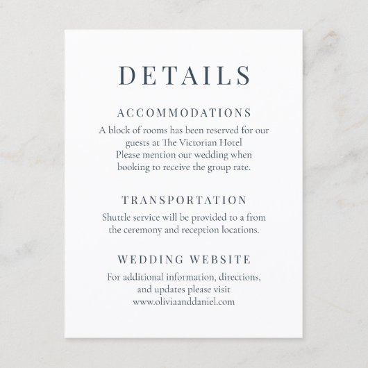 Invitation Coastal Blue Minimalist Elegant Wedding Details (Devant)