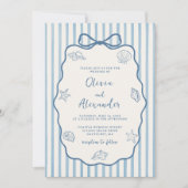 Invitation Coastal Blue Stripe Whimsical Hand Drawn Wedding (Devant)