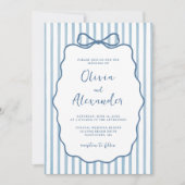 Invitation Coastal Blue Whimsical Stripe Bow Wedding (Devant)