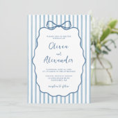 Invitation Coastal Blue Whimsical Stripe Bow Wedding (Debout devant)