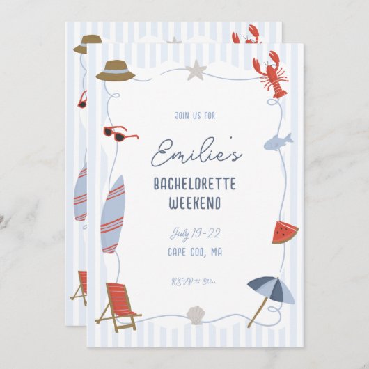 Invitation Coastal Cape Cod Bachelorette Itinerary Invite (Devant / Derrière)