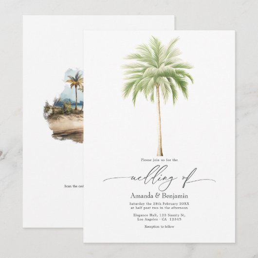 Invitation Coastal Chic Beach Wedding QR Code (Devant / Derrière)