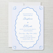 Invitation Coastal Chic Bleu & Blanc Striped Wavy Mariage