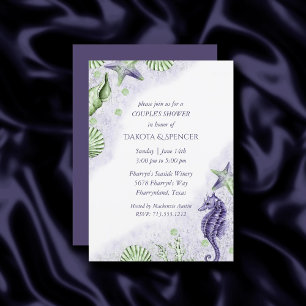 Invitation Coastal Chic Douche violette et verte en couple