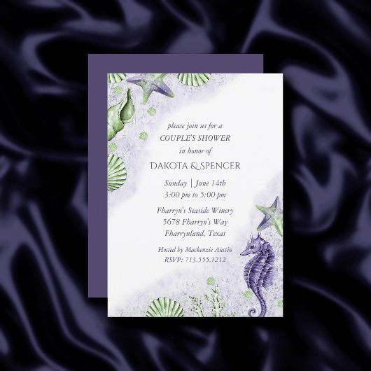Invitation Coastal Chic | Douche violette et verte en couple