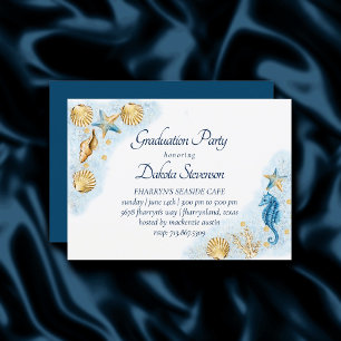 Invitation Coastal Chic Graduation moderne de Coral Reef
