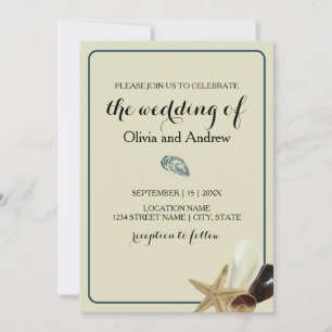 Invitation Coastal Chic Minimaliste Sandy Blue Seashell