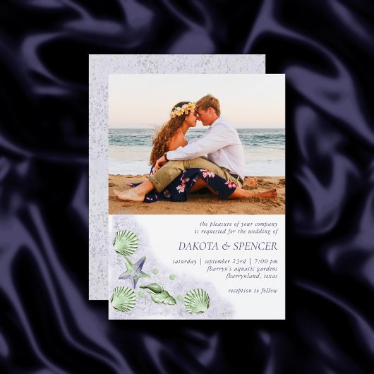 Invitation Coastal Chic | Photo de Mariage vert pourpre et ci