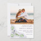 Invitation Coastal Chic | Photo de Mariage vert pourpre et ci (Devant)