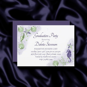 Invitation Coastal Chic   Purple and Lime Green Graduation